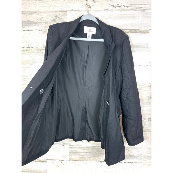 Halston Women’s M Black Linen Blend Lined Blazer Coat Jacket button-up - Picture 3 of 6